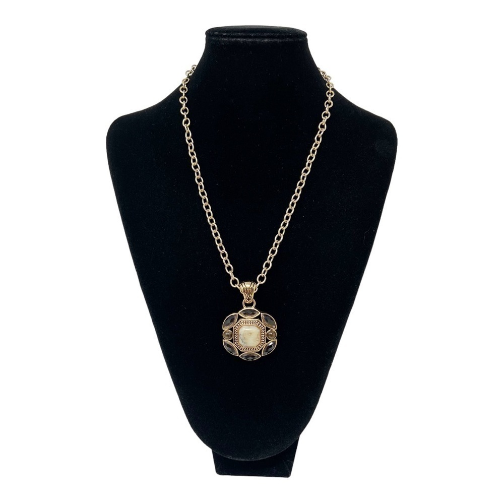 Barse Necklace Thailand Bronze Tone Glass & Stone Pendant